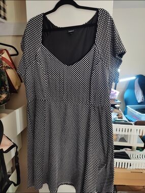 Torrid Black and White Polka Dot Fit & Flare Dress - 5X